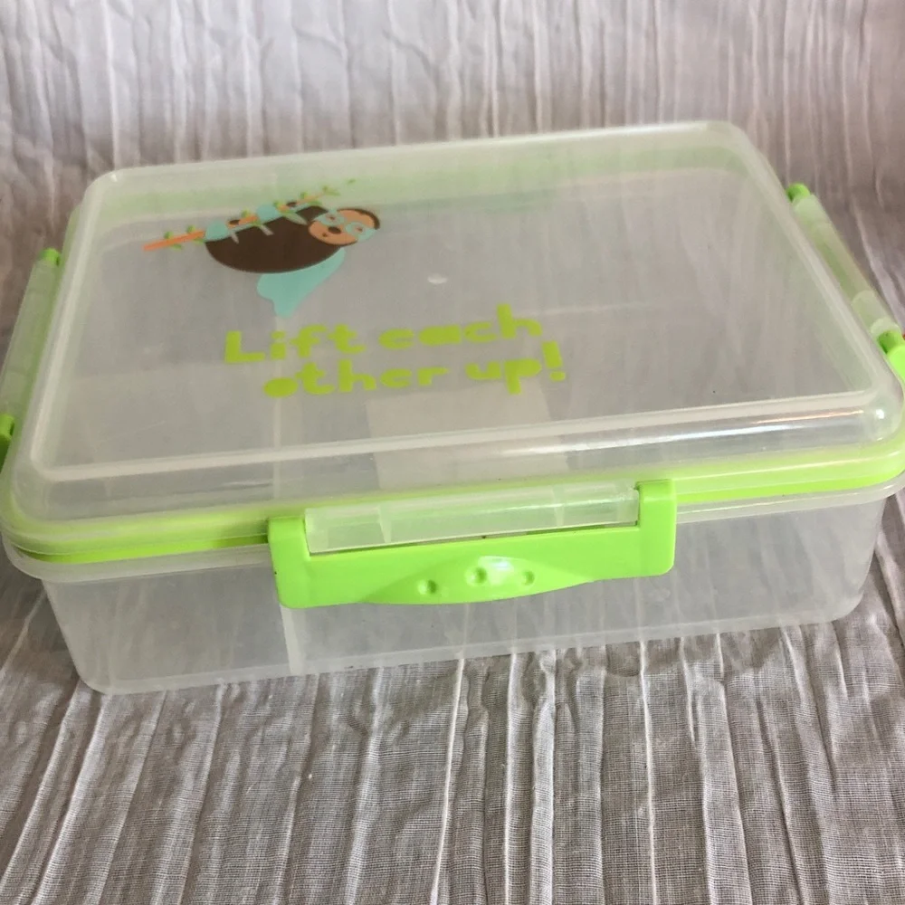 SLOTH themed rectangle Tupperware like container food storage with 3 sections